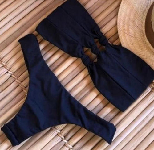 Brazilian Strapless Three Kinkle Bikini and Panties with Side Adjustments
