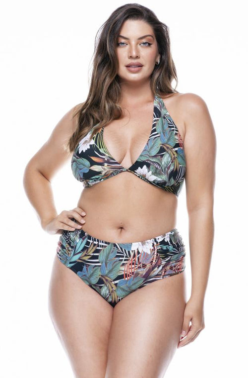 Hot Pants Plus Size Bikini with Lacing Print Luar - LEHONA