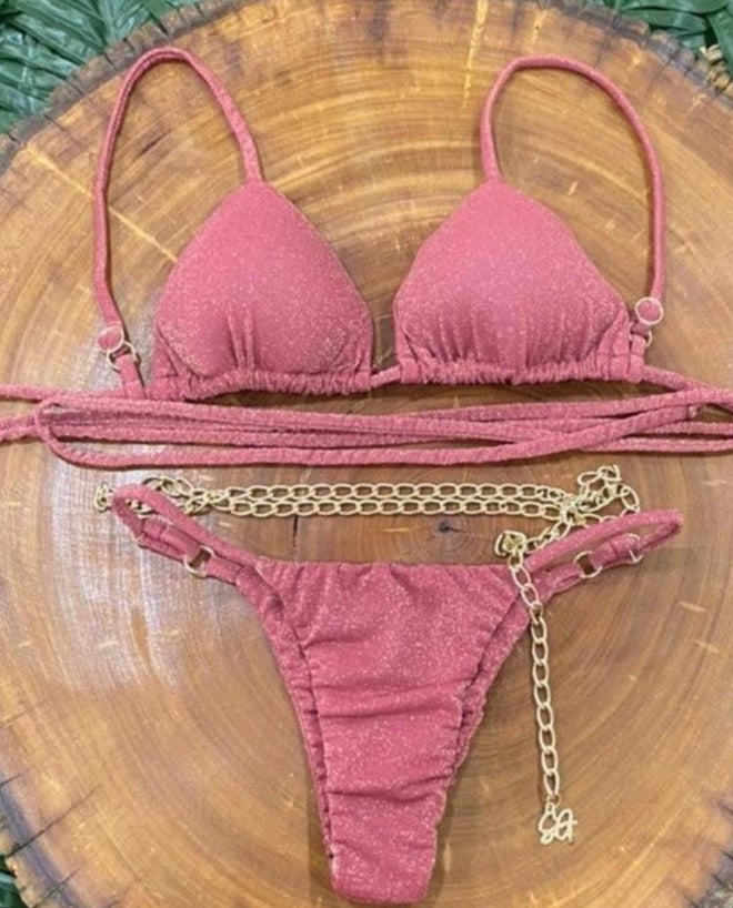 LUREX Curtain Bikini with Gold Chain
