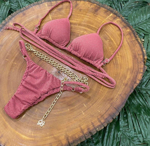 LUREX Curtain Bikini with Gold Chain