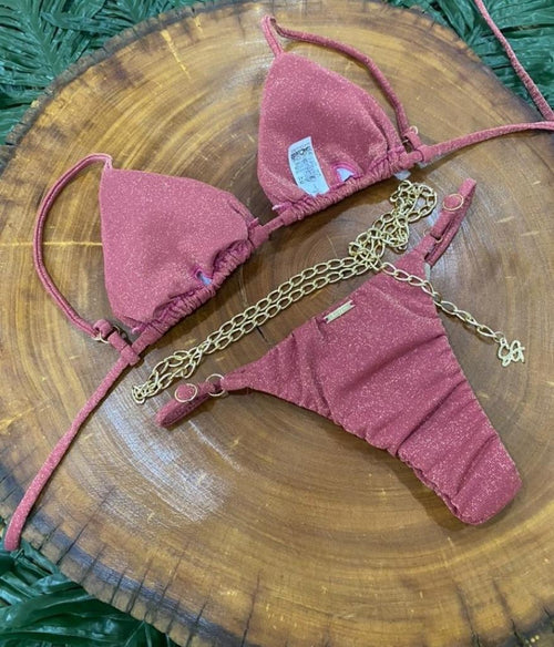 LUREX Curtain Bikini with Gold Chain