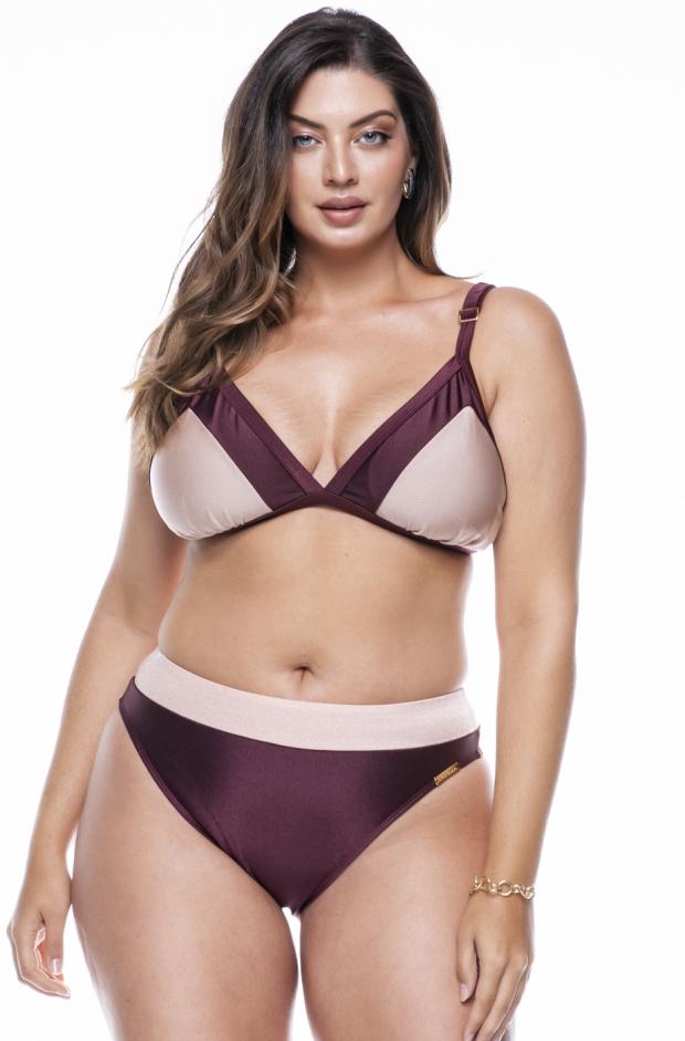 Plus Size Adjustable Bra Bikini in Two Colors: Black/Platinum and Wine/Whipped Cream - LEHONA