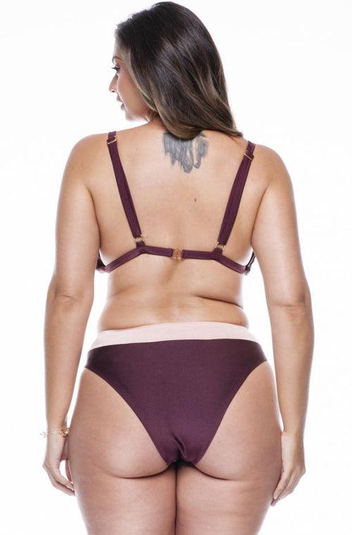 Plus Size Adjustable Bra Bikini in Two Colors: Black/Platinum and Wine/Whipped Cream - LEHONA