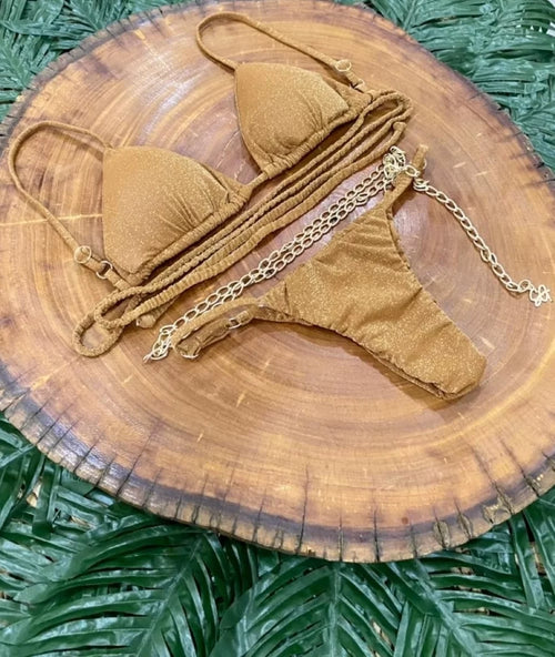 LUREX Curtain Bikini with Gold Chain
