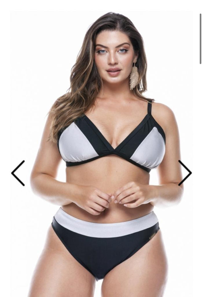 Plus Size Adjustable Bra Bikini in Two Colors: Black/Platinum and Wine/Whipped Cream - LEHONA