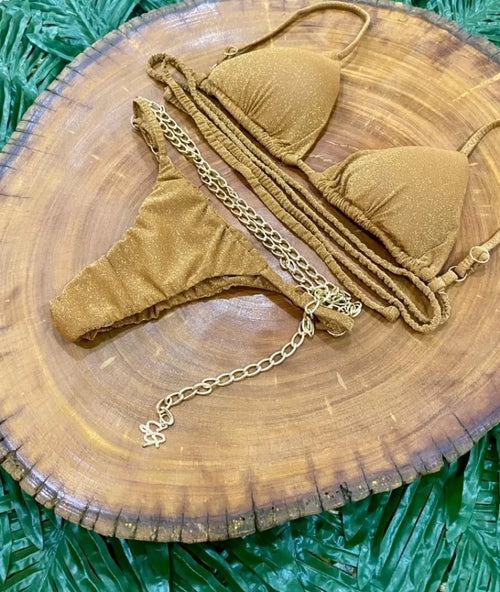 LUREX Curtain Bikini with Gold Chain