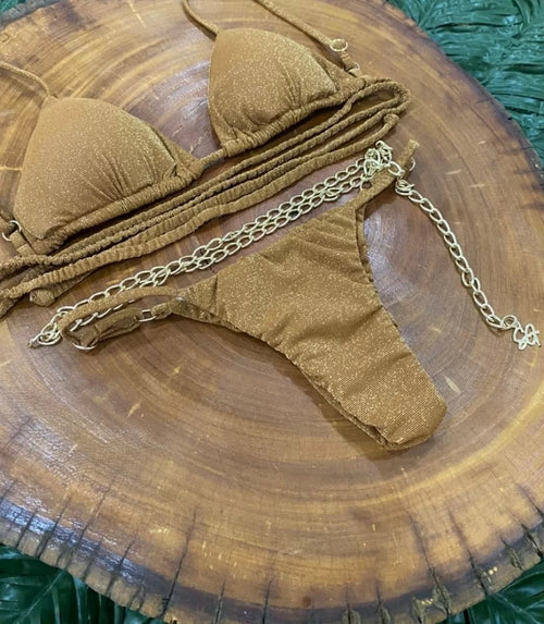 LUREX Curtain Bikini with Gold Chain