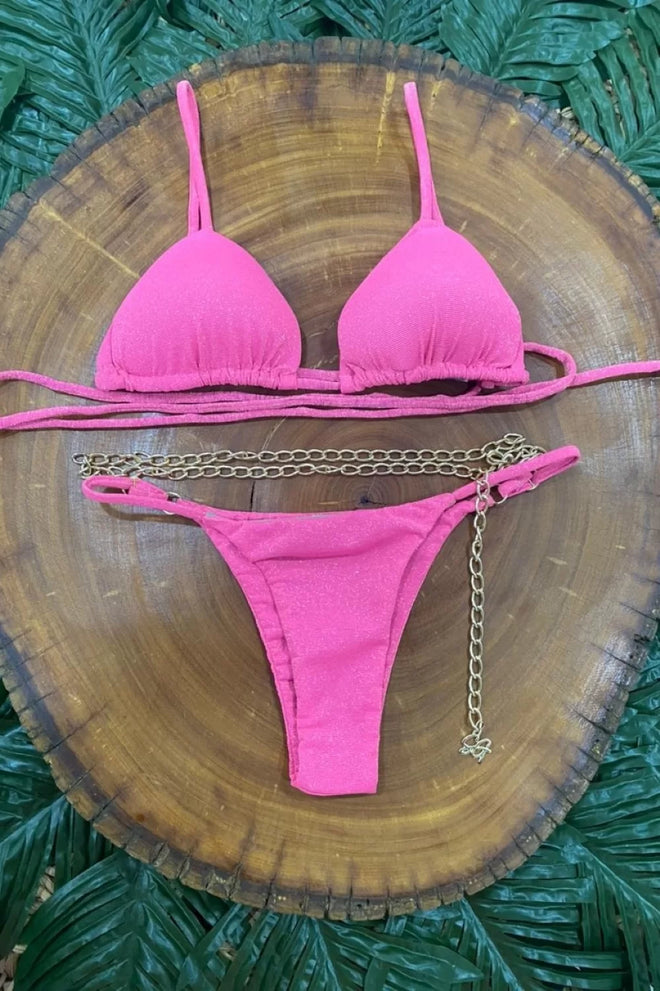 LUREX Curtain Bikini with Gold Chain