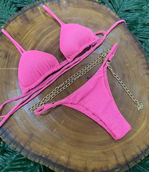 LUREX Curtain Bikini with Gold Chain