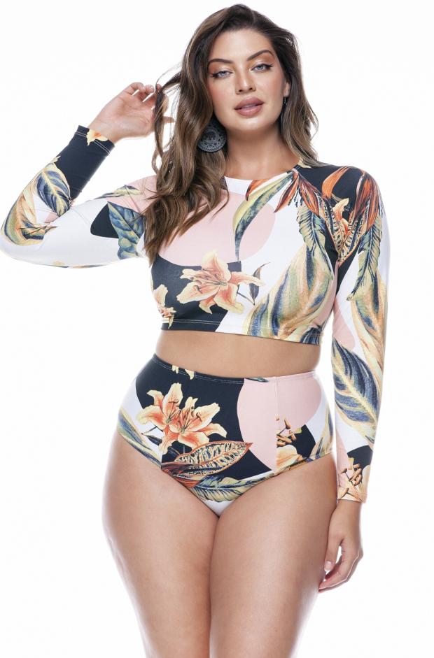 Brazilian Plus Size Cropped Long Sleeve Raglan Print Búzios - LEHONA
