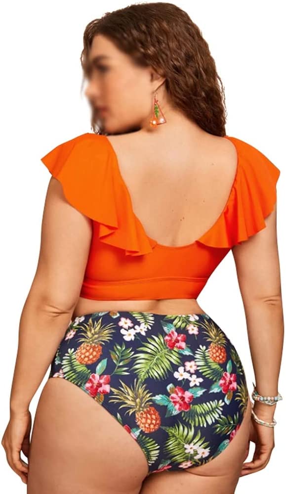 Woman Two-Piece Bikini Ruffled High-Waisted Sleeves
