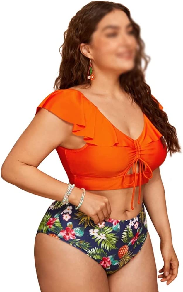 Woman Two-Piece Bikini Ruffled High-Waisted Sleeves
