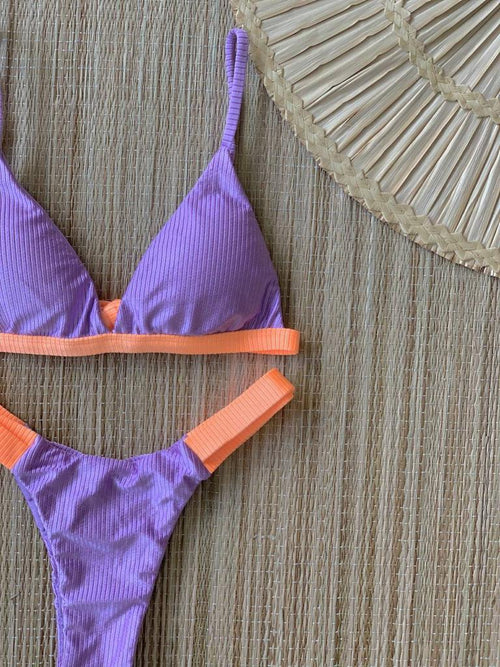Brazilian Bikini Two Colors Ribbed Neon