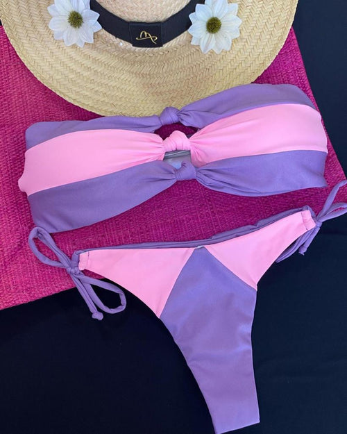 Brazilian Strapless Three Kinkle Bikini and Panties with Side Adjustments