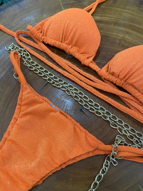 LUREX Curtain Bikini with Gold Chain
