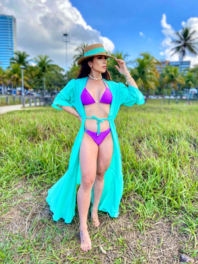 Women’s Swimwear Turquoise Cover Ups Open Swimsuit Kimono Long Flowy Beachwear