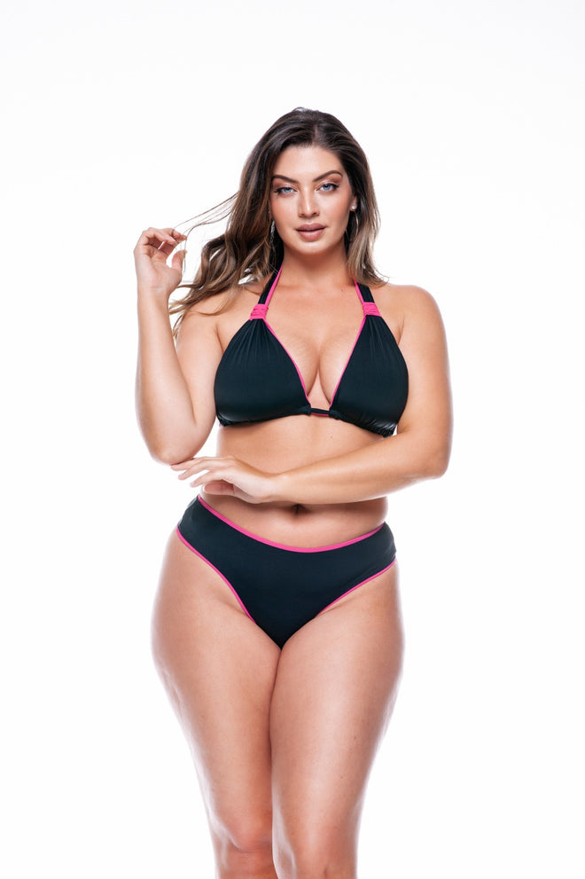 Brazilian Bikini Plus Size Lehona Curtain Double Face Black + Lollipop - LEHONA