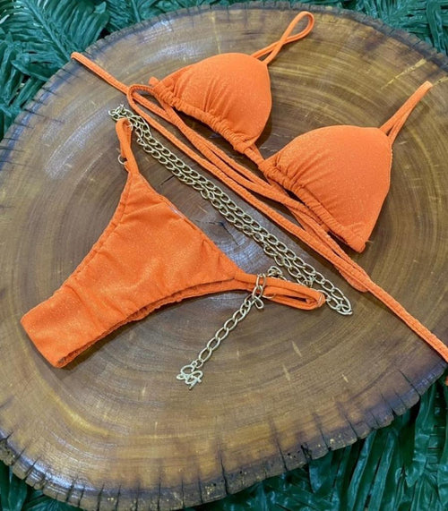 LUREX Curtain Bikini with Gold Chain