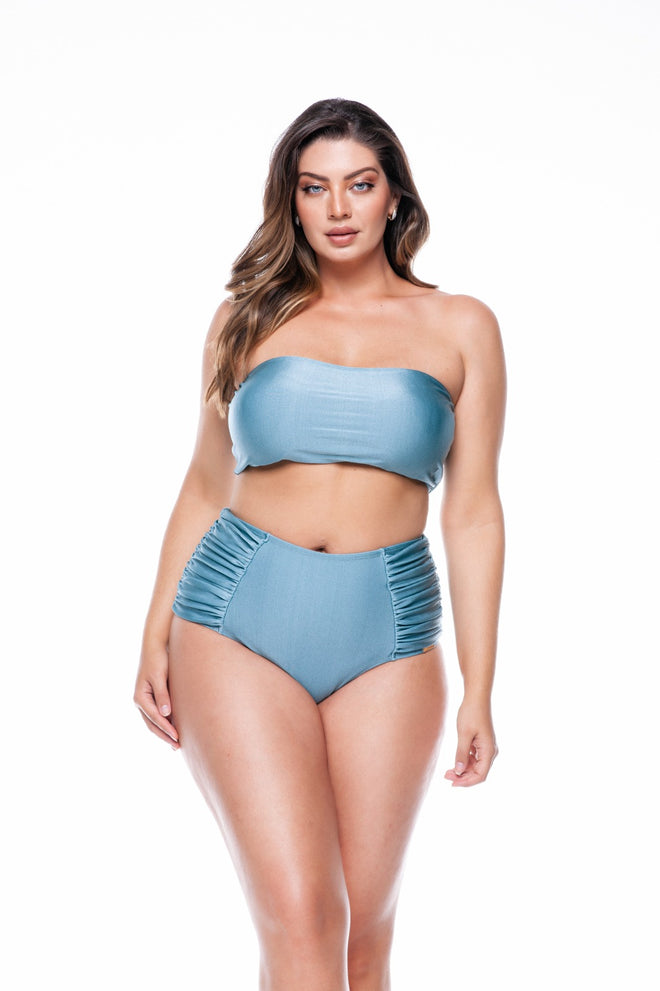Plus Size Sash Top Brazilian Bikini with Cup and Bow in Uranus - LEHONA