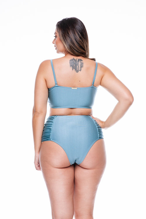 Plus Size Sash Top Brazilian Bikini with Cup and Bow in Uranus - LEHONA