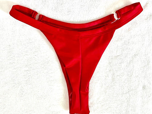 Brazilian Curtain Bikini Set with Adjustable Strap and Floss Ring Panties Medium Red