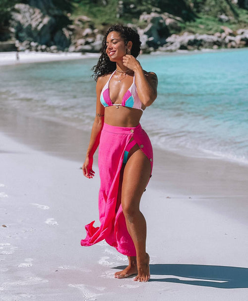 Textured Aviator Curtain Bikini Set Pink Blue