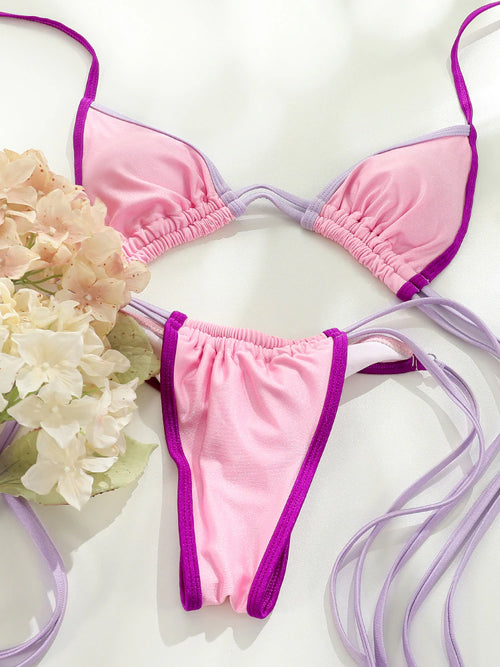 Women's Curtain Ribbed Bikini and TIE-UP PANTY SET
