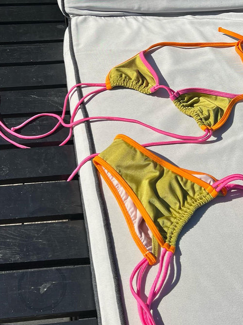 Women's Curtain Ribbed Bikini and TIE-UP PANTY SET