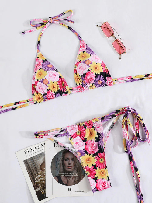 Women's Curtain Ribbed Bikini and TIE-UP PANTY SET