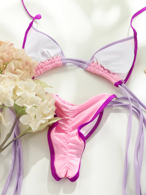 Women's Curtain Ribbed Bikini and TIE-UP PANTY SET