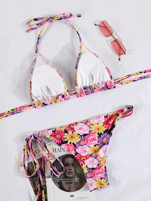 Women's Curtain Ribbed Bikini and TIE-UP PANTY SET