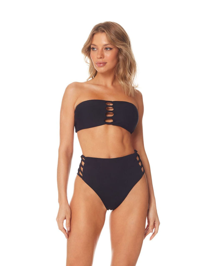 Strapless BIKINI with Removable Pad and Large Double Hot Pants Panties – Print Black