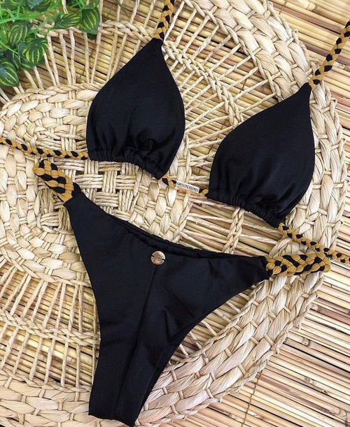 Brazilian Bikini CURTAIN Triangle Lace Panties Braid SIDE.