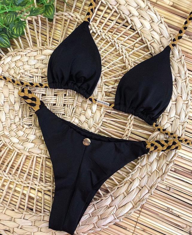 Brazilian Bikini CURTAIN Triangle Lace Panties Braid SIDE.