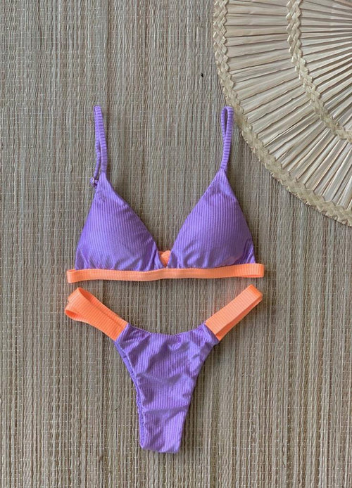 Brazilian Bikini Two Colors Ribbed Neon