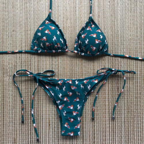 Brazilian Curtain Green Bikini - Print Puppies Green (RETURN AND EXCHANGE)