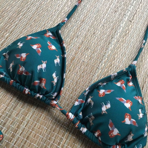 Brazilian Curtain Green Bikini - Print Puppies Green (RETURN AND EXCHANGE)