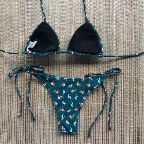 Brazilian Curtain Green Bikini - Print Puppies Green (RETURN AND EXCHANGE)