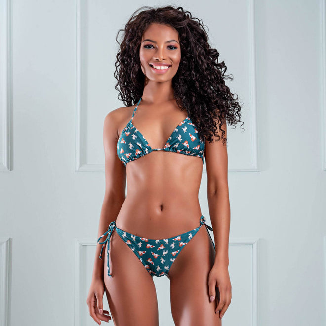 Brazilian Curtain Green Bikini - Print Puppies Green (RETURN AND EXCHANGE)