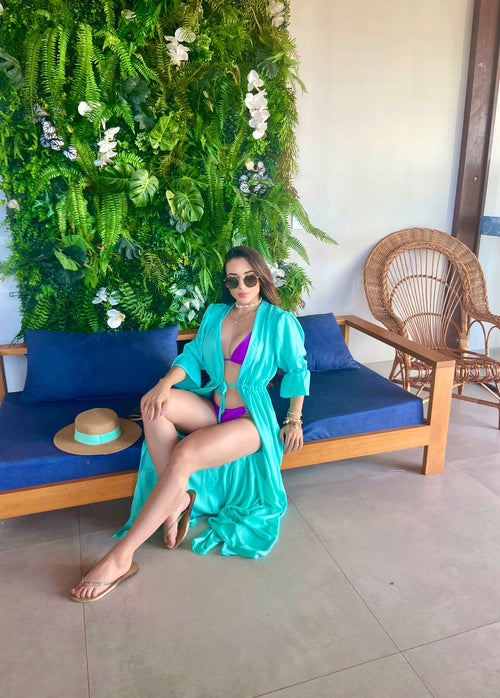 Women’s Swimwear Turquoise Cover Ups Open Swimsuit Kimono Long Flowy Beachwear