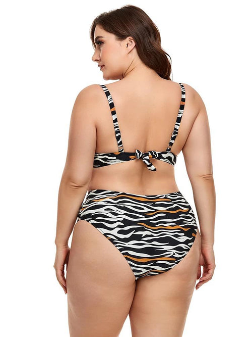 Woman Two-Piece Bikini Ruffled High-Waisted Sleeves