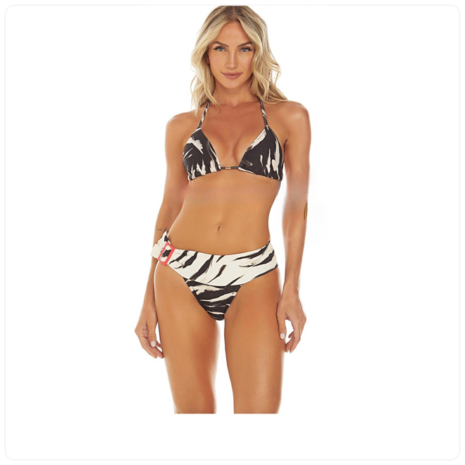 BRAZILIAN CURTAIN BIKINI WITH REMOVABLE PAD MIDDLE PANTIES DOUBLE FACE TIE WITH RINGS - RIO NEGRO