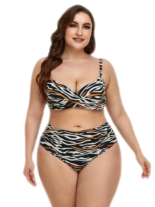 Woman Two-Piece Bikini Ruffled High-Waisted Sleeves