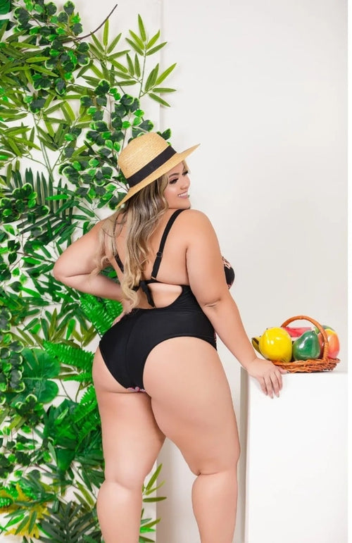 Plus Size Flowery Brazilian Swimsuit