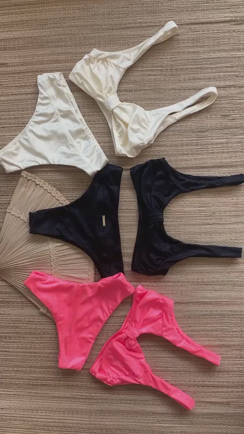Brazilian Bikini Hot Pants Ribbed Neon Pink