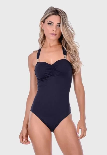 Brazilian Swimsuit Single Front With Black Metallized Detail