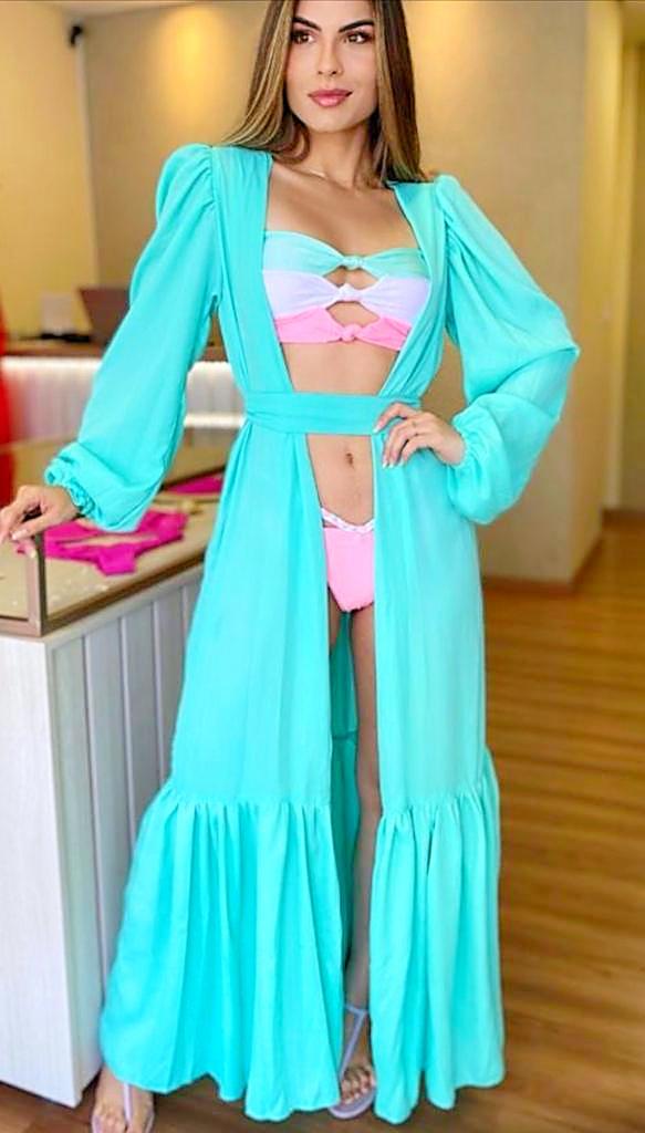 Women’s Swimwear Turquoise Cover Ups Open Swimsuit Kimono Long Flowy Beachwear